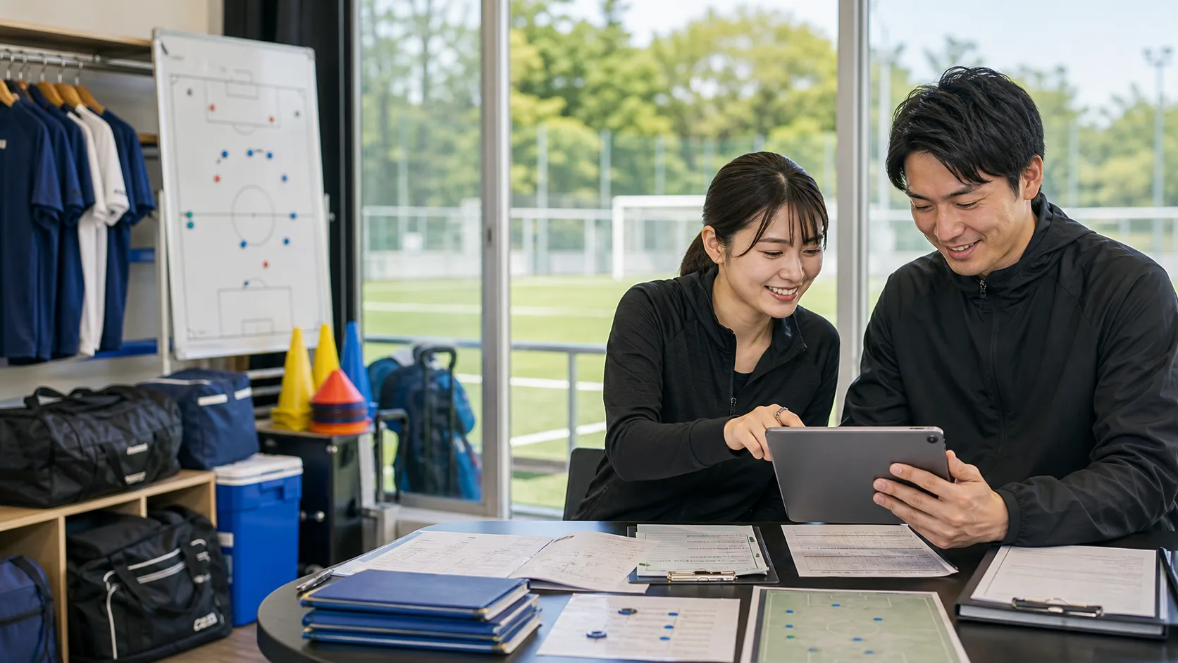 選手書類・試合資料の自動整理AIのイメージ